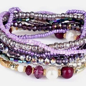Set of 7  Stacked Beaded Bracelet Set